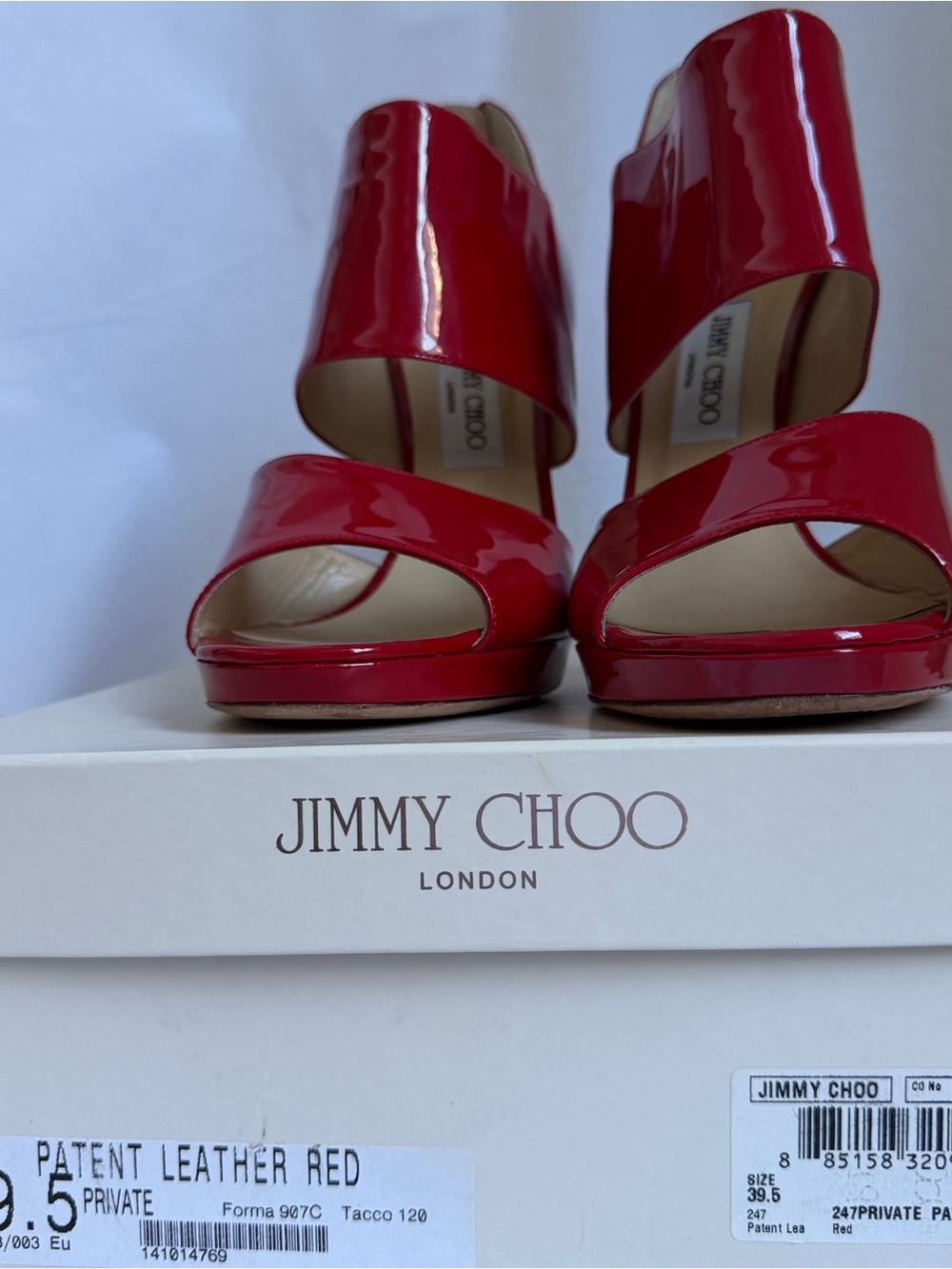 Jimmy Choo 24:7 Cosmic Red Patent Leather Platform Pumps Heels Size 39.5